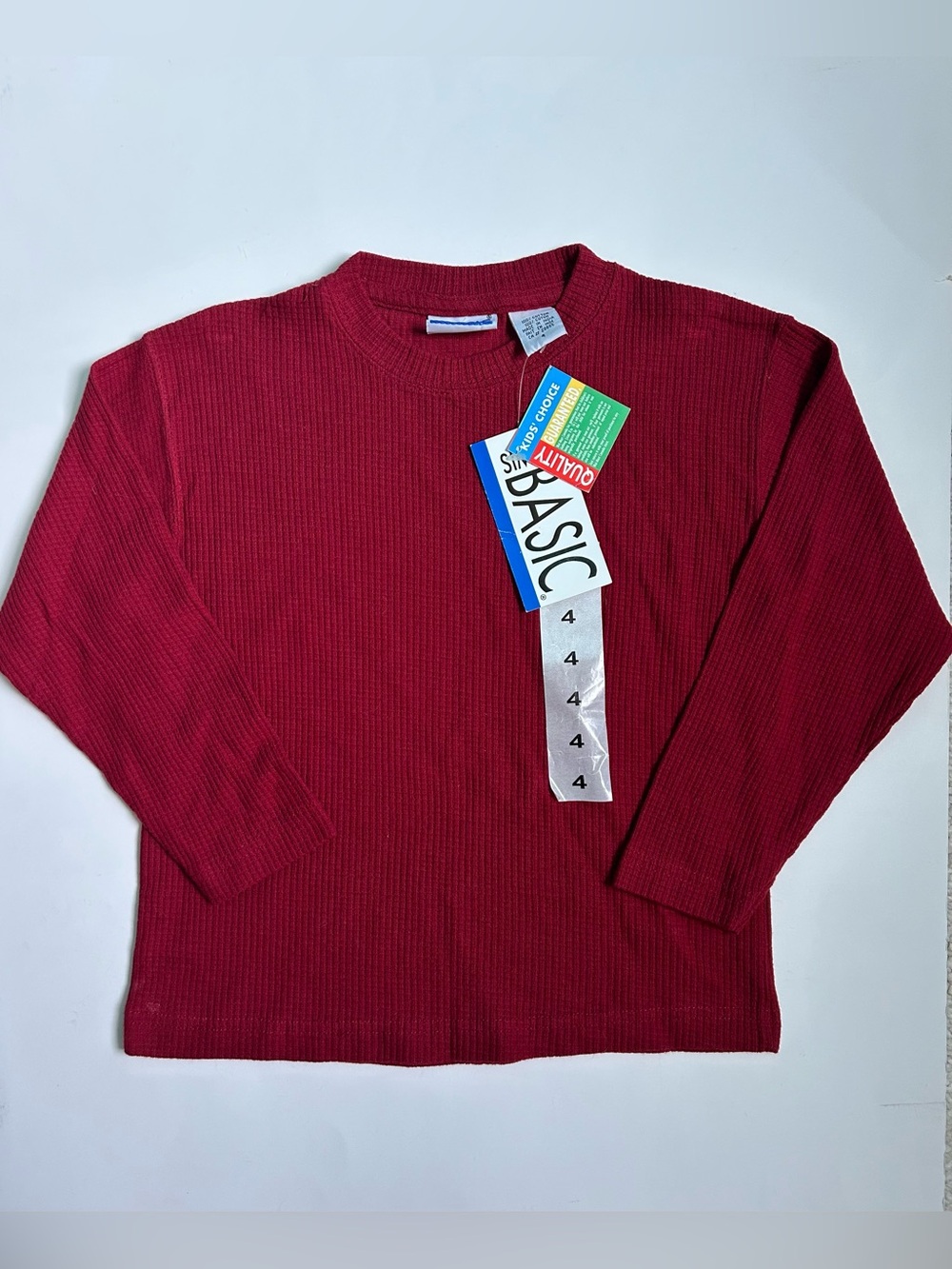Vintage Deadstock Burgundy Red Cotton Waffle Long-Sleeve